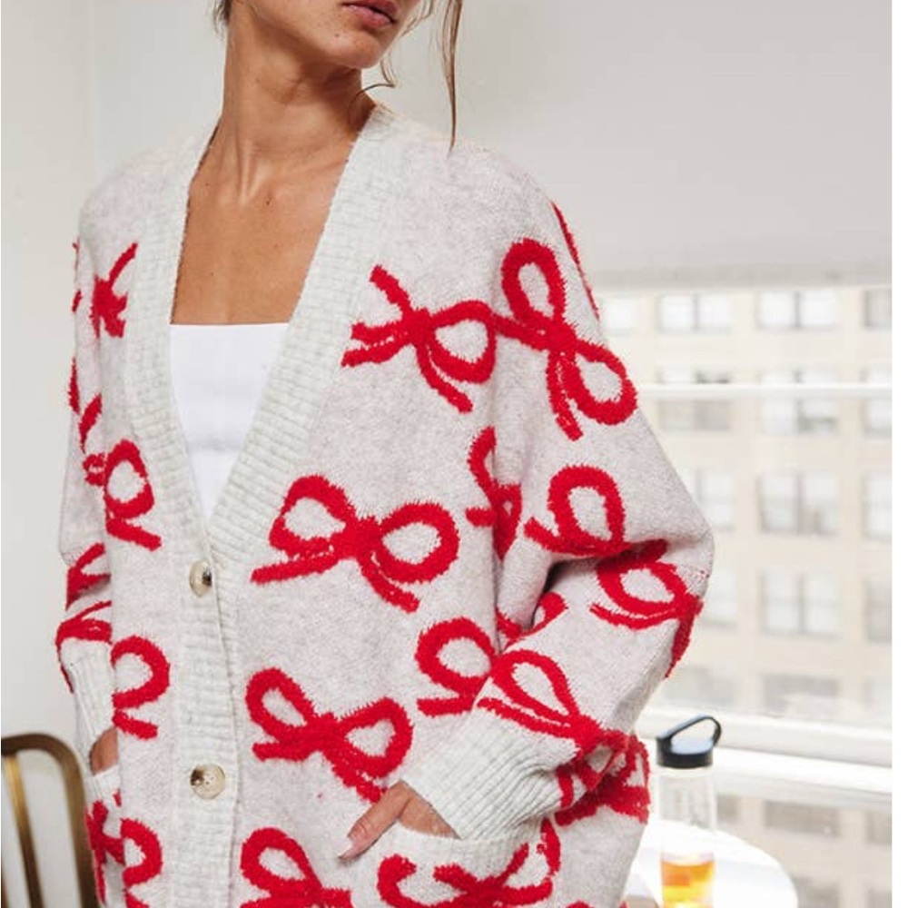 Cream and Red Bows Cardigan